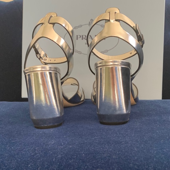 Prada Silver Ankle Strap Sandals - Picture 4 of 7